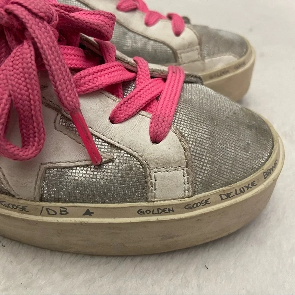 Golden Goose Hi Star sneakers in glitter with checkered pattern and white star